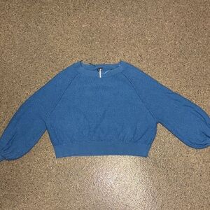 Free People Blue Textured Sweatshirt